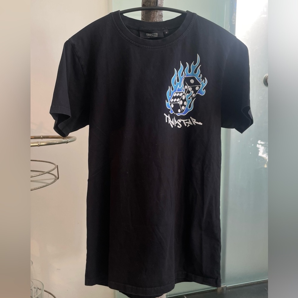 Trapstar Black Tee Rolling Dice Blue Graphic